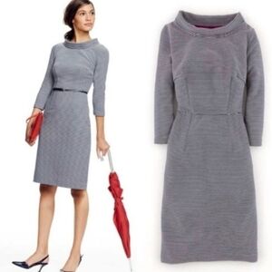 Boden Zoe Gray Ribbed Mock Cowl Neckline 3/4 Sleeve Midi Dress